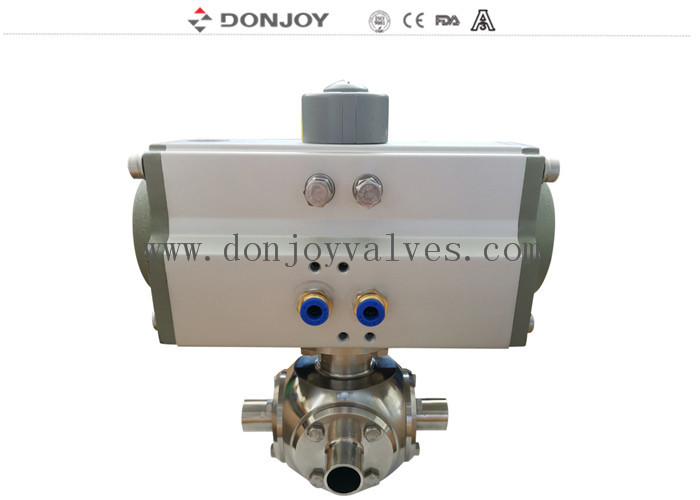 0.5 Inch T Type 3 Way Ball Valve With Tri Clamp And Horizontal Aluminum Actuator