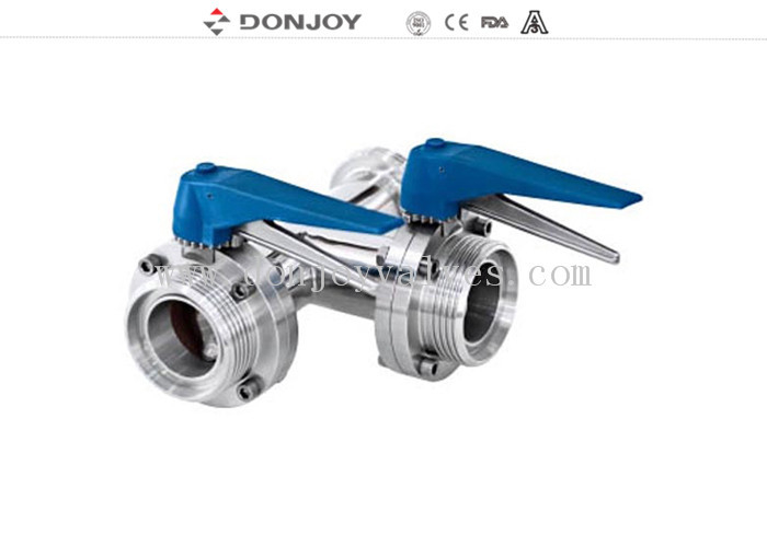 Van bướm ba chiều DN50 ren với bộ truyền động nhôm để chế biến cấp thực phẩm