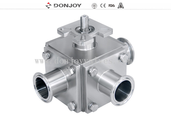 Sanitary Three way non retention Ball Valve with Aluminium Pneumatic